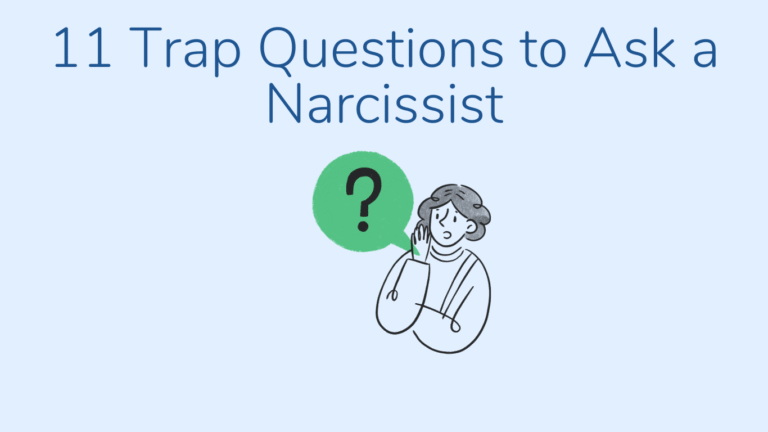 Title "11 Trap Questions to Ask a Narcissist," featuring an illustration of a person thinking beside a large question mark icon. These are Trap Questions to Ask a Narcissist