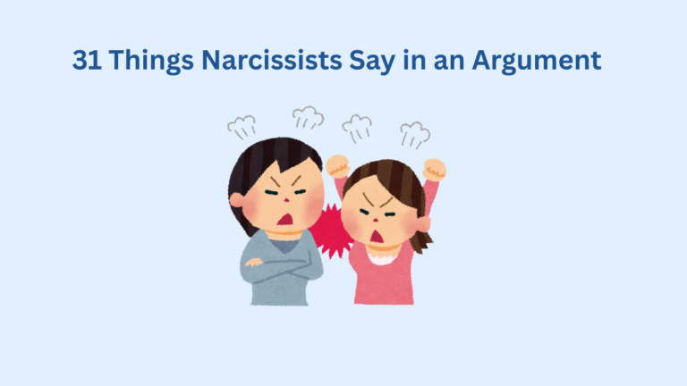 Illustration of two angry people arguing with fists raised, under the heading "31 Things Narcissists Say in an Argument,"