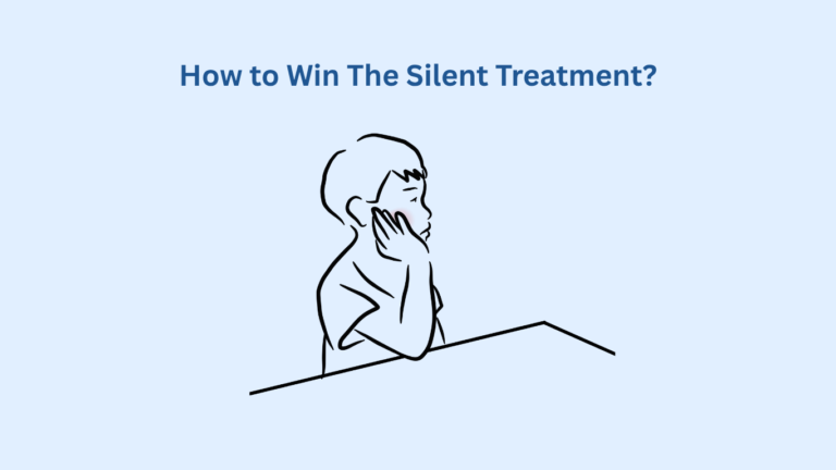 Line drawing of a child sitting at a table with head resting on hands, under the text "How to Win The Silent Treatment?.